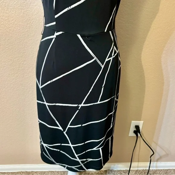 NWT Tahari Dress Sz 2 Arthur S. Levine Black White Geometric Lines Short Slv ASL - Picture 4 of 16